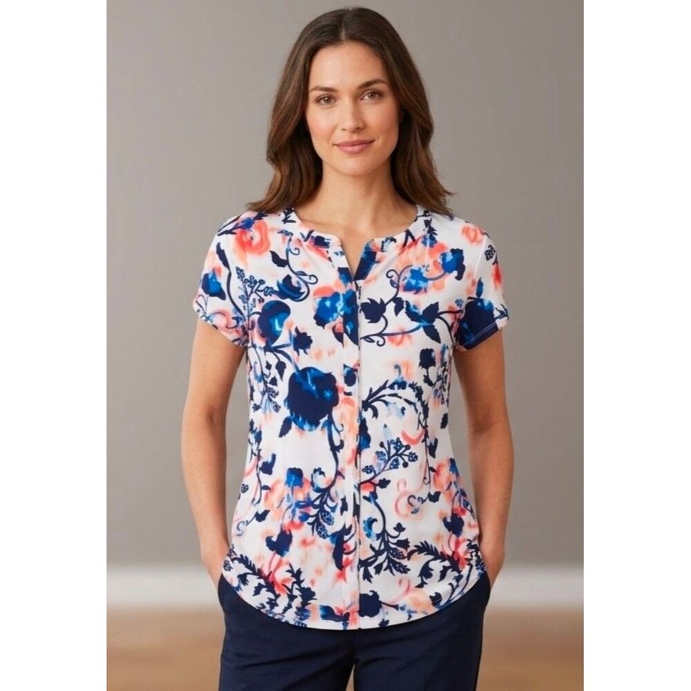 Dana Buchman Floral Chiffon Split V-Neck Tunic Top - Women's Size M